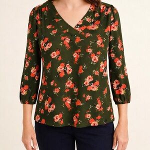St. John's Bay Floral Blouse - Green and Red